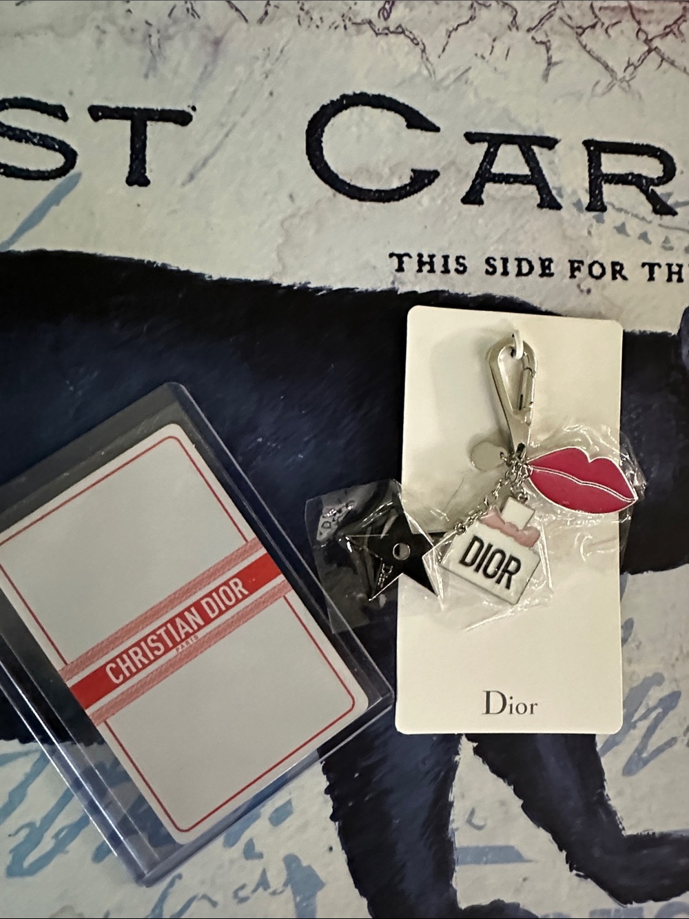 Dior Red Lip Charm Key & Card Holder with nine of spade card - Picture 9 of 9